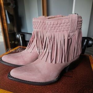 Frye Pink Fringe Ankle Booties